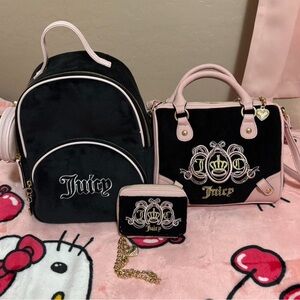 Juicy Couture✨🖤🩷🌸 Black and Pink Backpack with Matching Handbag and Wallet Set